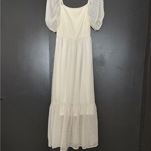 Boho Cream Bubble Sleeve Midi Dress